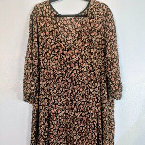 Kiyonna Floral Long Sleeve V-Neck Dress Size 4x